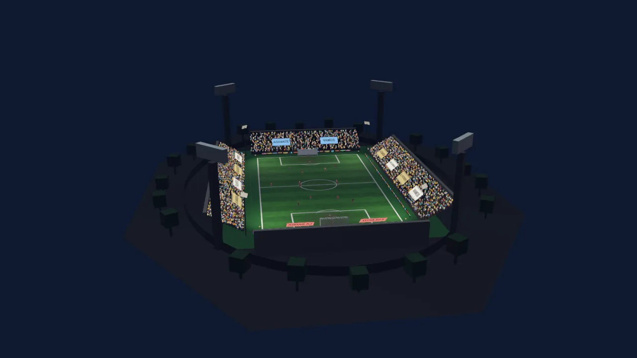 Vista aérea de EL MUNICIPAL, lleno: la cancha de barrio, grada baja